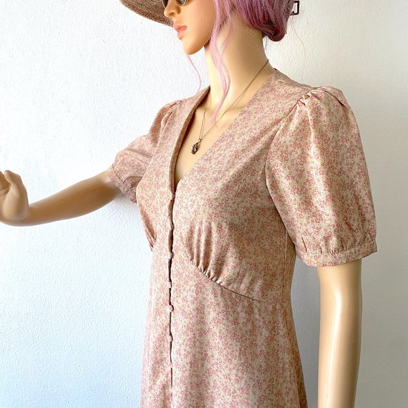 High Waist Maxi Dress Empire Waist Dress Floral Dress Cottagecore Tea Dress Sz 4 - Picture 6 of 10